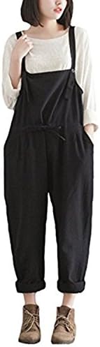 Caing Women Large Plus Size Baggy Linen Overalls Casual Wide Leg Pants Sleeveless Rompers Jumpsuit Waist Haren Pants (M)