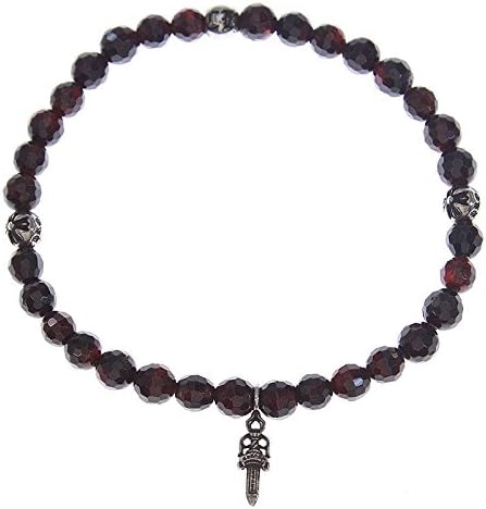 Amazon Co Jp クロムハーツ Chrome Hearts Beedガーネットビーズ 6mm ダガーチャーム付きブレスレット シルバー ブラウン調 中古 服 ファッション小物