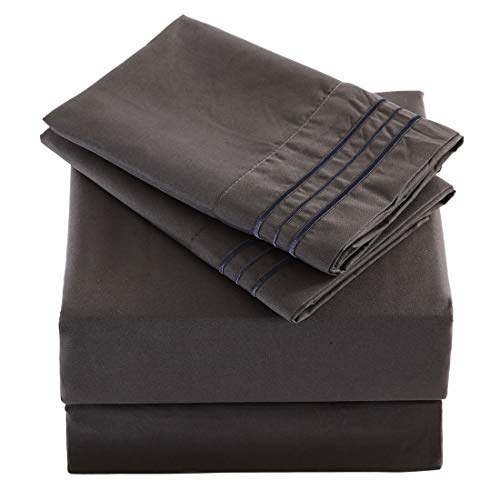 COHOME Queen Bed Sheets Set 4 Piece, Microfiber 1800 Thread Count Luxury Egyptian Sheets-Stain Wrinkle Fade Resistant, Hypoallergenic 16 inch Deep Pocket Bedding Set (Dark Grey)