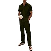 SIENDIU Men's Linen sets 2 Piece Outfits Beach Wedding Clothes Casual Button Down Shirts Yoga Pants Summer Matching Suit