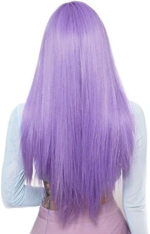 Womens Wig Lavender Light Pastel Purple Long With Bang Show Party Colors Hair Straight Costume
