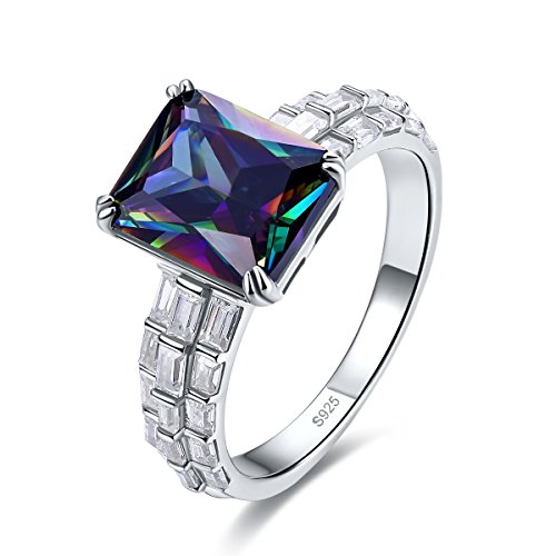 Merthus Womens 925 Sterling Silver Created Mystic Rainbow Topaz Anniversary Ring