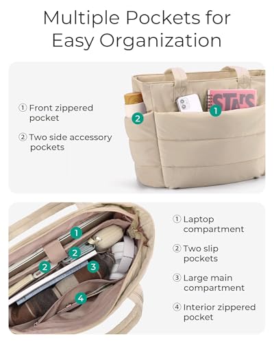Puffy Tote Bag for Women, Lightweight Quilted Shoulder Handbag with Multiple Compartments, Ideal for Travel, Work, Gym