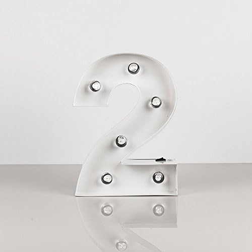 Fantado White Marquee Light Number '2' LED Metal Sign (8 Inch, Battery Operated) by PaperLanternStore
