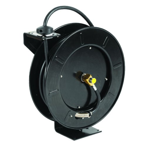 T&S Brass 5HR-242-01 Hose Reel, Open, Powder Coated Steel, 50' x 3/8" ID Hose with Spray Valve