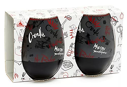 Disney 101 Dalmatians Cruella Pair of Black Glass Tumbler Cups
