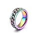 WaMLFac 8mm Titanium Steel Rainbow Spinner Cuban Link Chain Lucky Ring for Men Women Wedding Ring