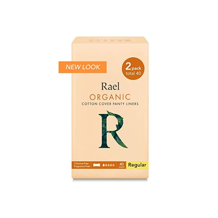 Rael Certified Organic Cotton Panty Liners, Regular - 2Pack/40 total - Unscented Pantiliners - Natural Daily Pantyliners (2 Pack) ,6 Inch