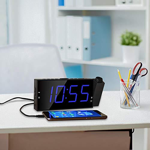OnLyee Projection Clock, 7”LED Digital Desk/Shelf Clock on Ceiling Wall with Dimmer, USB Charging, AC Powered and Battery Backup for Bedroom, Kitchen, Kids - Thumbnail 2
