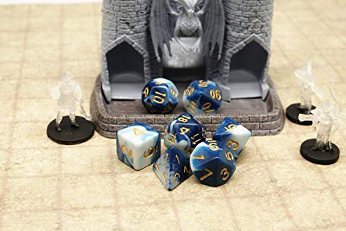 HD Dice DND RPG Polyhedral Dice Set Fit Dungeons and Dragons(D&D) Pathfinder Role Playing Games (Blue White)