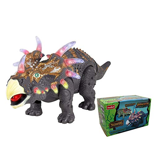 FanBell Walking Triceratops Dinosaur Toy Figure with Multicolor Lights & Loud Roar Sounds for for Boys and Girls Over 3 Years Old,Real Movement