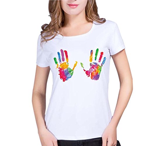 TAORE Women Plus Size Printing Shirt Tees Short Sleeve T Shirt Blouse (XL, White)