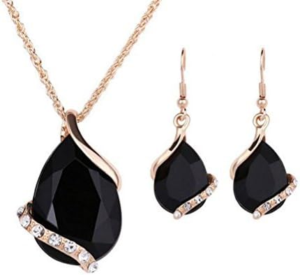 Ezing Women Crystal Pendant Gold Plated Chain Necklace Earring Jewelry Set
