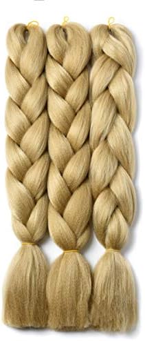 YAYAFAIRY 3pc Jumbo Kanekalon Braiding Hair Extensions for Box Twist Braid Hair Ash Blonde 24 Inch Long Ombre Braiding Hair