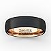 Duke Collections 6mm Black Tungsten Ring Wedding Band Matte Brushed Dome Shape Rose Gold Comfort Fit