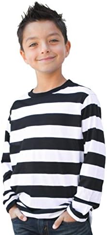 Child/Teen Long Sleeve Striped Shirt Black and White (Child Large)