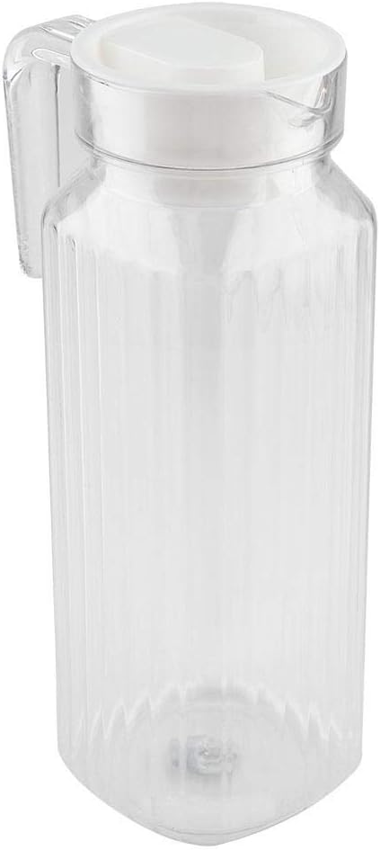 Glass Pitchers Acrylic Beverage Drink Pitcher with Lid and Handle Ribbed Striped Juice Bottle Glassware Drinkware Water Ice Cold Dispenser for Bar Home Application(1100ml)