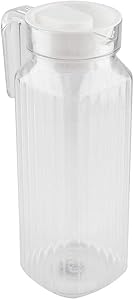 Glass Pitchers Acrylic Beverage Drink Pitcher with Lid and Handle Ribbed Striped Juice Bottle Glassware Drinkware Water Ice Cold Dispenser for Bar Home Application(1100ml)