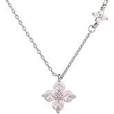 DIAMANTIO 18K Gold Plated Floral Pendant Necklace – 4-Petal CZ Flower Charm with Side Accent Chain for Women