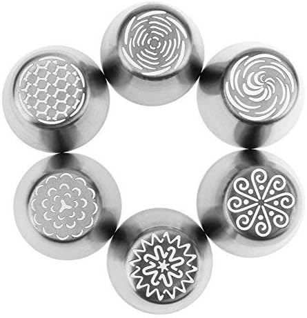 Pack of 6 Russian Icing Piping Nozzles, Jechery Food Grade Stainless Steel Icing Piping Tips Pastry Embossed Nozzles DIY Fondant Cupcake Cake Decorator Tools