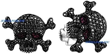 DAVID YURMAN 25mm SKULL &amp; BONES BLACK DIAMOND RUBY EYES CUFFLINKS ST.SILVER # 1 UNIQUE &amp; RARE