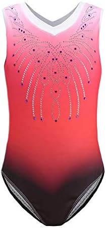 DkhsyGymnastic Leotards for Girls Sleeveless Sparkle Leotard Gradient Color Dancewear One-Piece Dancing Ballet Gymnastics Athletic Leotards for Little Girl 5-14 Yearsโฆ