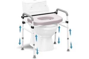 Drseats Toilet Seat Riser Adjustable Height Elevated Shower Commode Chair with Handles and Thick Soft Pad Heavy Duty 350lbs Bedside Commode Chair for Elderly Handicap Pregnant Easy to Assemble