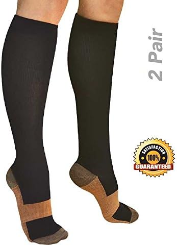 Savoon Fitness tru-Copper Compression Socks, 2-Pair Anti-Fatigue Graduated Compression Socks for Men and Women (Medium) …