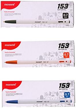 Monami New 153 Ballpoint Pen 0.7 Mm 2 Dozen Box Black Red Blue Ink 12 Pens X 3 Total 36pens