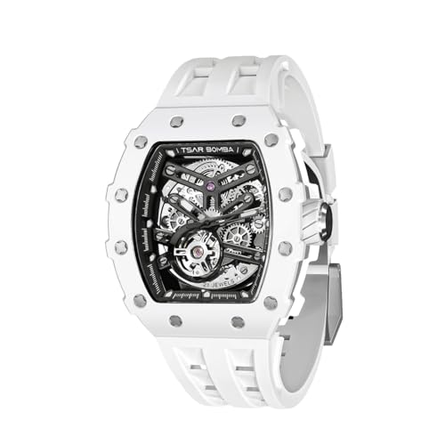 TSAR BOMBA Men's Automatic Watch Skeleton Watch Luxury Barrel Mechanical Watch 50m Waterproof Analog Watch