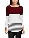 Allegra K Women's Casual Color Block Tops Round Neck Cotton Long Sleeve Tops Large Red