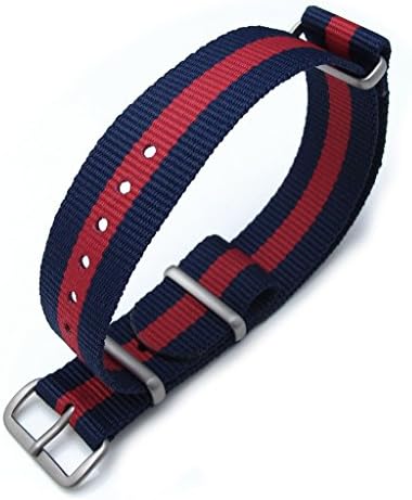 MiLTAT 18mm G10 NATO Watch Band, Ballistic Bylon, Brushed - Dark Blue & Red Stripes