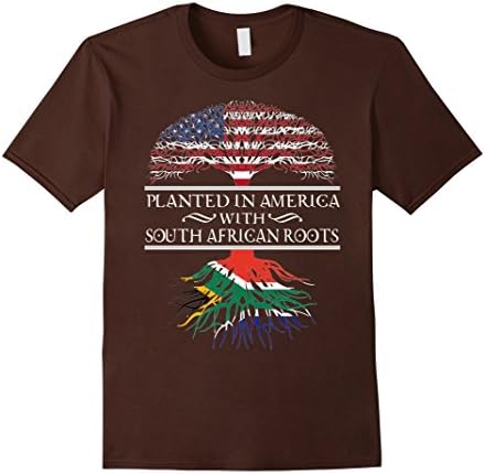 Men's South African American Roots Flag T-Shirt Medium Brown