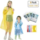 KMMIN Disposable Ponchos, Emergency Rain Ponchos Family Pack Reusable Running Rain Ponchos with Drawstring Hood and Elastic Sleeve,Portable Disposable Rain Ponchos for Men Women Kids (8 Pack)