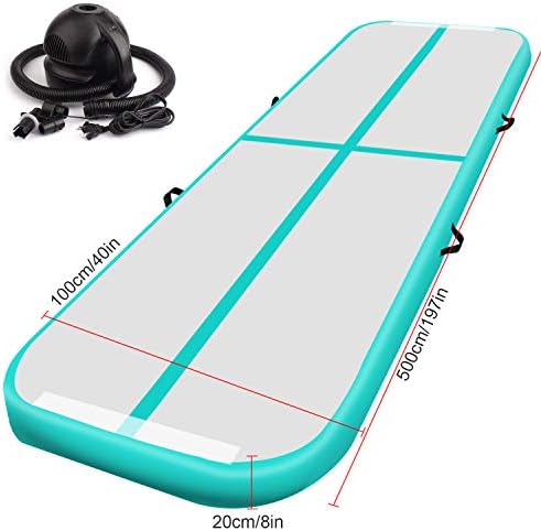 Fojusteu Airtrack Tumbling Mat Inflatable 20CM Thick 3/4/5/6/7/8M Gymnastics Mat Flooring Air track with 500W Pump for Picnic/Gym/Yoga/Training/Kids/Home Sport