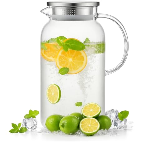 Jarra de Vidro Elegance Tampa de Inox 1,8L – Design Clean e Sofisticado, Estilo Atemporal, Ideal para Servir Água, Suco e Chá com Elegância KOALAECOM®