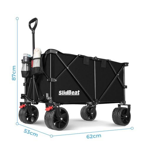 SLIDBEAT Beach Trolley 220-330L, 200 kg Folding Transport Trolley with 360° Swivel Wheels, XXL Garden Trolley with Automatic Rebound Handle All Terrain with Brakes for Fishing Camping