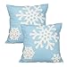 Elife Soft Square Christmas Snowflake Home Decorative Canvas Cotton Embroidery Throw Pillow Covers 18x18 Cushion Covers Pillowcases for Sofa Bed Chair (1Pcs, Sky Blue)