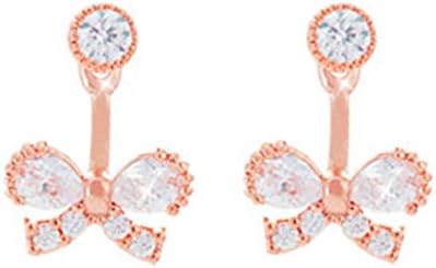 925 Sterling Silver Butterfly Bow Tie Zircon Ear Ring Jacket Fashion Stud Earring Front Back Double Used (Rose Gold)