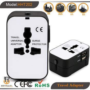 Travel Adapter, International Power Plug Converter UK Plug Adapter Kits with Dual USB Ports Worldwide All in One AC Wall Outlet Charger Adapters for UK, US, AU, Europe & Asia(Black)