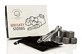4Friends® Whiskey Stones Set - 9 Premium Reusable Whiskey Chilling Stones in Gift Box with Velvet Carrying Pouch and 1 Set of Tongs - Made with 100% Pure Soapstone