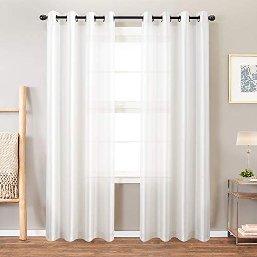 White Faux Silk Curtains Bedroom 84 Inches Long Grommet Top