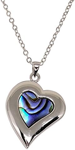 Hawaiian Paua Shell Heart Pendant Necklace On Adjustable Silvertone Chain, 18โ