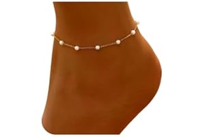 Foyjoey Dainty Ankle Bracelets for Women 18K Gold Plated Satellite Beaded Herringbone Snake Chain Anklets Simple Layering Pea
