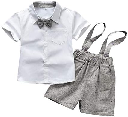 Toddler Baby Boy Gentleman Outfit Romper Suit Infant Boys Suspender Overall Shorts Pants and Short Sleeve Bowtie Shirt 2PCS