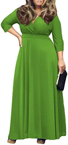 Appcome Women's Solid V-Neck Wrap Plus Size Maxi Dress