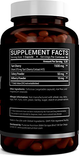 Tart Cherry Extract Capsules 1500mg with Bilberry and Celery Seed Extract - Supports Uric Acid Cleanse, Joint Pain, Healthy Sleep, Muscle Recovery and Anti Inflammatory - 90 Vegetarian Capsules - Thumbnail 3