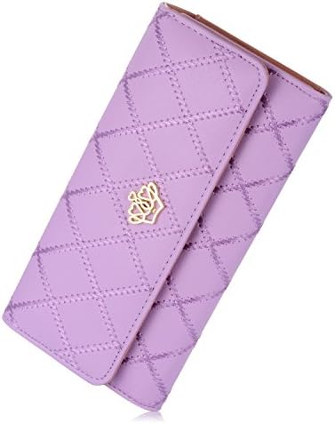 Women's Ladies TriFold Long Wallet Diamond Crown Clutch Purse Handbag Clutch (Purple)