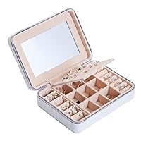 Longess Jewelry Box Faux Leather Jewelry Case Various Compartments with Mirror for Rings Earrings Necklace Bracelets Birthday Gifts for Girls Women (White)