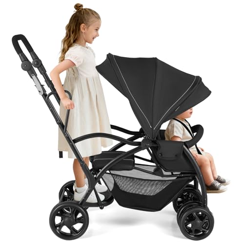BABY JOY Sit and Stand Stroller, Foldable Double Stroller with Standing Platform,...